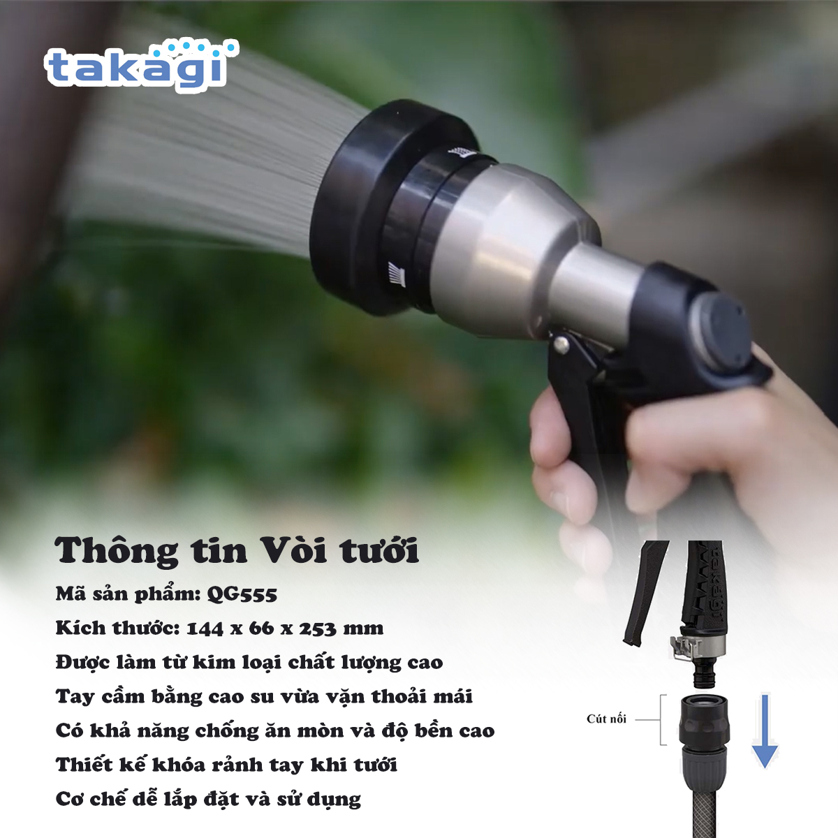 Vòi tưới cây kim loại QG555 của Takagi