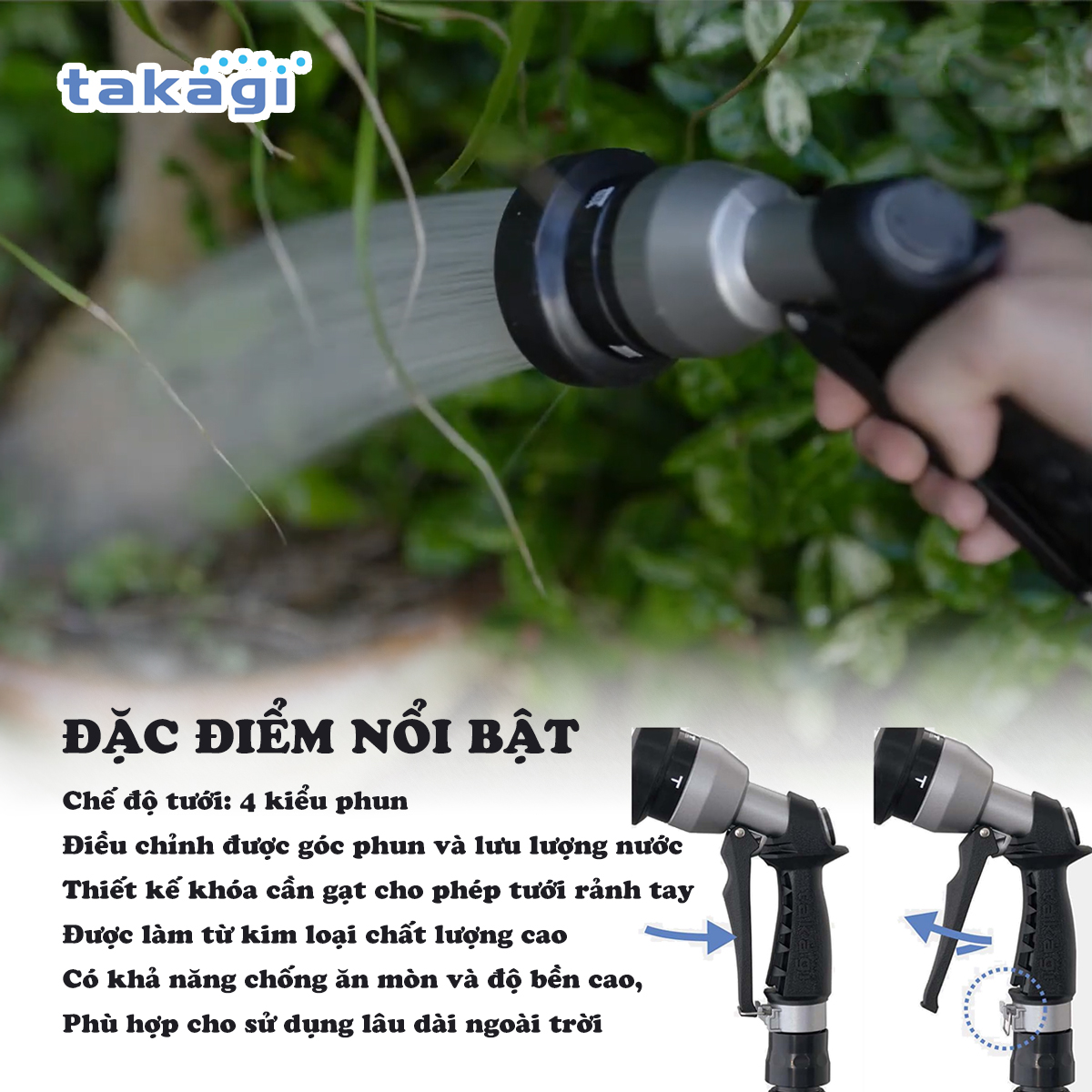 Vòi tưới cây kim loại QG555 của Takagi